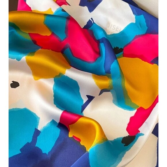 ❤️Elegant Bandana Square Scarf Silky Satin Soft Bright Blue Colorful Abstract❤️ - Picture 4 of 6